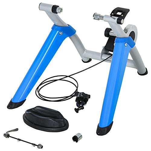 HOMCOM Entrenador de Bicicleta Rodillo para Bicicleta Plegable Portátil con Resistencia Magnética Ajustable de 8 Niveles para Ruedas de 650C, 700C o 26" - 29" 77x56x47,5 cm Azul