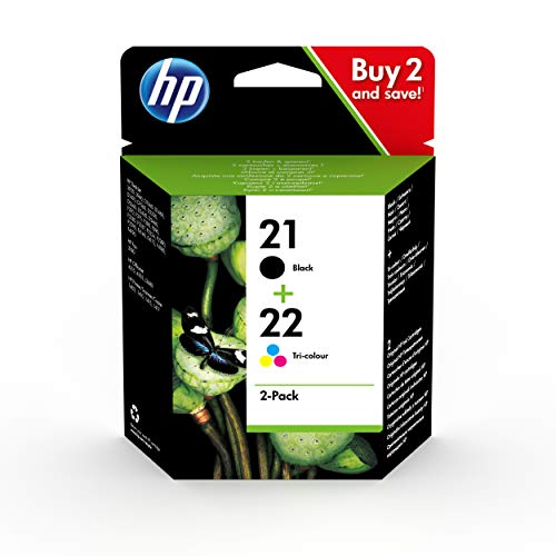 HP 21-22 SD367AE, Negro y Tricolor, Cartuchos de Tinta Originales, Pack de 2, compatible con impresoras de inyección de tinta Deskjet Series D1000, D2000, F2000, F300, F4000 e Officejet Serie 4000