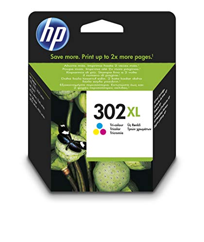 HP 302XL F6U67AE, Tricolor, Cartucho de Tinta de Alta Capacidad Original, compatible con impresoras de inyección de tinta HP DeskJet 1110,2130,3630; ENVY 4520; OfficeJet 3830,4650,5220,5230
