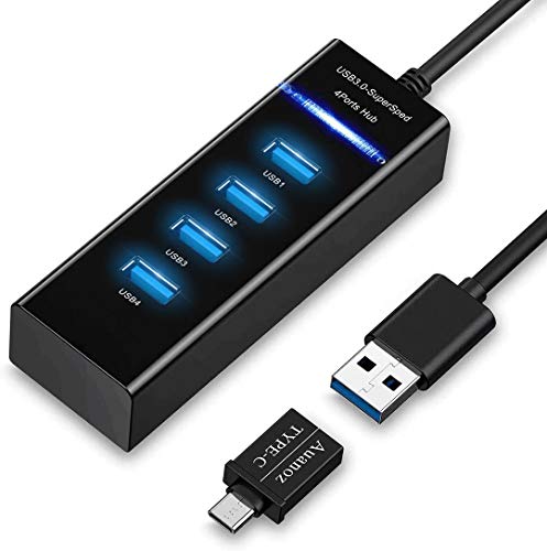 Hub USB 3.0, Auanoz 4 Puertos USB, Concentrador De Datos Adaptador USB Compatible con MacBook Air/Pro/Mini, iMac,MacPro,PS4,Xbox,Surface Pro,XPS,PC,Unidades Flash USB,Mobile HDD.