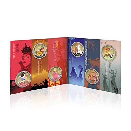 IMPACTO COLECCIONABLES Disney Colección Completa de Clásicos 01 - 6 Monedas / Medallas conmemorativas acuñadas con baño en Oro 24 Quilates y coloreadas a 4 Colores - 44mm