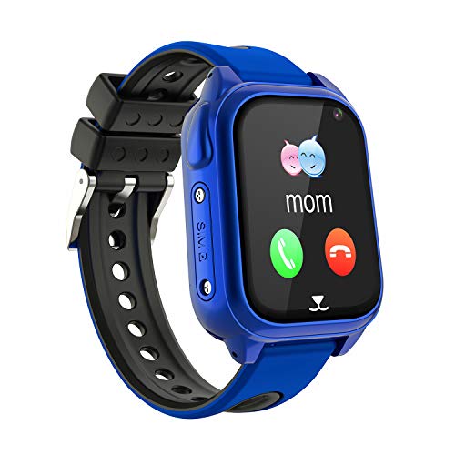 Impermeable GPS Smartwatch para Niños, IP67 Impermeable Reloj Inteligente Phone con GPS LBS Tracker SOS Chat de Voz Cámara Podómetro Juego Watch Niño niña Compatible con iOS Android (SS8-Blue)