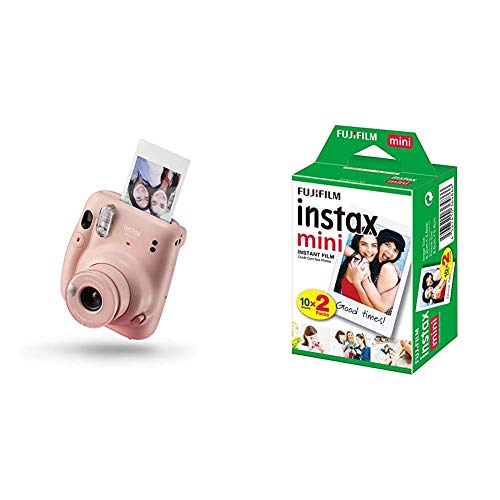 Instax Mini 11 - Cámara instantánea, Blush Pink + Fujifilm Instax Mini Brillo - Película fotográfica instantánea (2 x 10 Hojas)