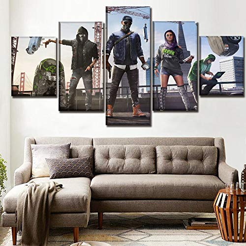 IUOUI Home Decoration Canvas Painting Printing 5 Panels Game Watch Dogs 2 Young Wrench Posters For  Living Room Wall Pictures-50X25CM-Framed