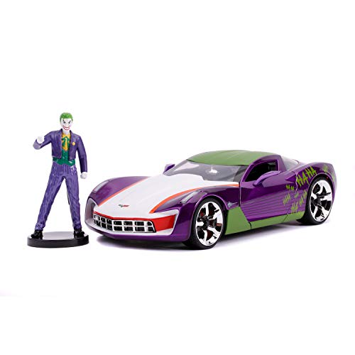 Jada - Joker, Coche Corvette Stingray escala 1:24 con figura Joker, apertura de puertas, licencia DC Comics 100% oficial (Jada 253255020)