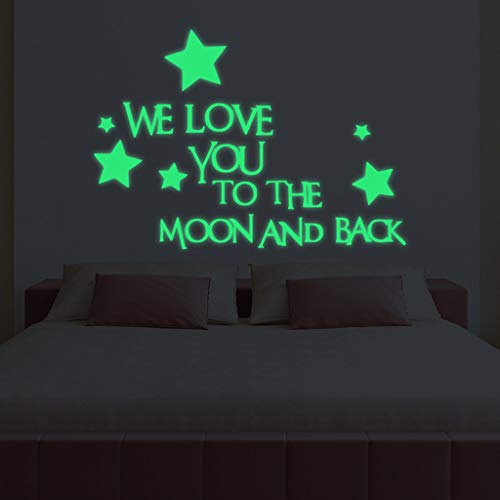 Janly Clearance Sale We Love You To The Moon And Back 3D Star Glow In The Dark - Pegatinas de pared luminosas para decoración del hogar (verde)
