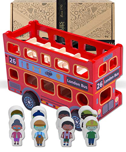 Jaques de Londres Gran autobús Rojo de Londres de Juguete con pasajeros - vehículo de Juguete británico de Madera para niños y niñas Juego imaginativo 1795.