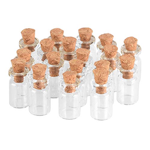 Jarvials - Lote de 100 botellas de cristal con tapón para la playa, para regalo de boda, joyas cosméticas líquidas y recipientes vacíos, cristal de colgantes (1 ml)