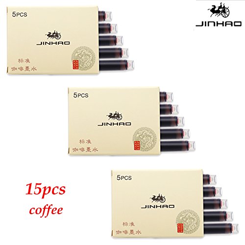Jinhao - Juego de 15 cartuchos de tinta para pluma estilográfica, color colorido, tamaño internacional, desechables y genéricos cartuchos de tinta (café)