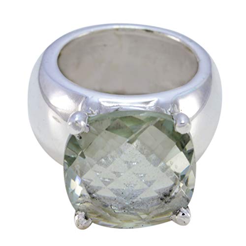 joyas plata bonito cojín de piedras preciosas forma una piedra cheker anillo de amatista verde - anillo de amatista verde de plata esterlina - nacimiento de marzo piscis
