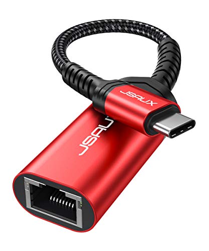JSAUX Adaptador USB C a Ethernet Cable adaptador USB tipo C a RJ45 Gigabit[20cm], Adaptador de red Thunderbolt 3 para MacBook Pro,MacBook Air, Dell XPS 13,Google ChromeBook Pixel,Surface Book 2 - Rojo