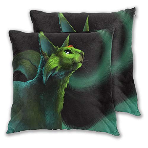 Juego de 2 fundas de almohada para dormitorio, diseño de criatura mítica de Pokémon, color verde para sofá, cama, silla, decoración de 60 x 60 cm