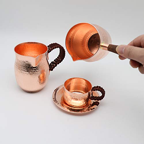 Juego de 4 tazas de café de cobre puro hecho a mano con diseño griego árabe turco