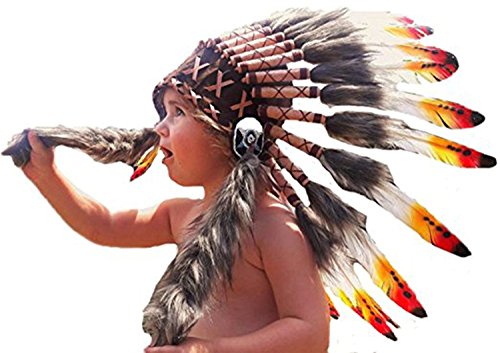 KARMABCN N11- De 2-5 años Niño/Niño: 3 Colores Indian Headdress 20,5 Inch. - 52 cm (Red&Yellow Swan)