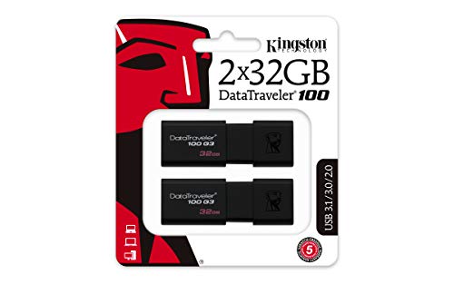 Kingston DataTraveler 100 G3 -DT100G3/32GB-2P (2 Piezas) USB 3.0, Flash Drive, 32 GB, Negro