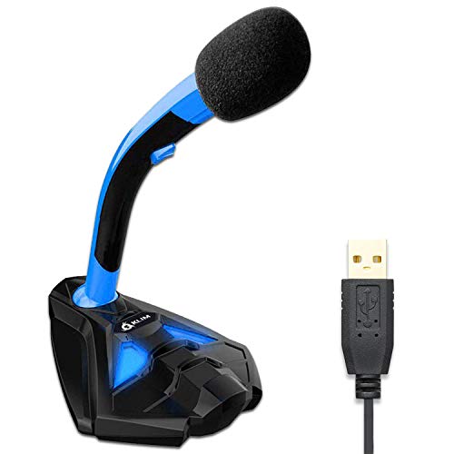 KLIM™ Voice Micrófono USB con Base para Ordenador - Micro de Escritorio, Micrófono para Jugadores - Azul y Negro -Nueva Versión 2020