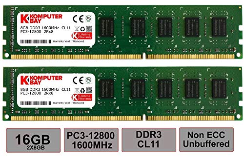 Komputerbay 16GB (2 x 8 GB) DDR3 DIMM de 240 PC3-12800 1600MHz escritorio de memoria RAM pin 11-11-11-28 XMP listo