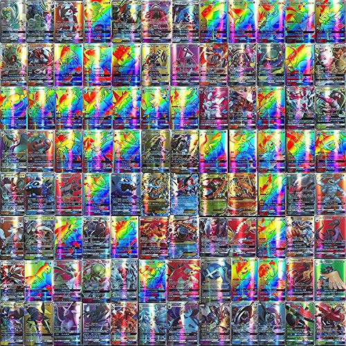 KUTO Juego de Cartas de Pokemon de 100 Piezas, Juego de Cartas de Pokemon, Cartas de Juego de Dibujos Animados, Tarjetas de Comercio Gx con 95 Tarjetas de Pokemon Gx Y 5 Tarjetas de Mega Pokemon