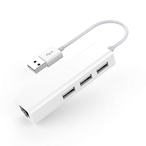 LENTION Hub de 3 Puertos USB con Adaptador LAN RJ45 Portátil Ethernet Dock Extensor de Red para MacBook Air/Pro (Generación Anterior) / Surface Book/XPS (Blanco)
