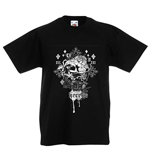 lepni.me Camiseta para Niño/Niña Heretic, diseño de Calavera - Radical, Gnosis, Camisa de Motorista (9-11 Years Negro Multicolor)