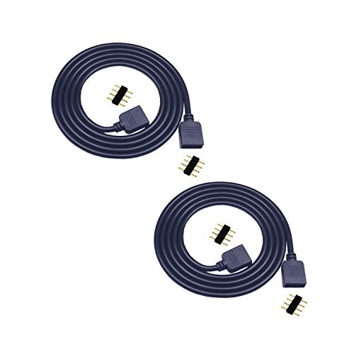 LitaElek 2X 2,5m Cable Extensión de Tira LED RGB Cable Alargador de Cinta LED RGB Conector Banda LED para SMD 5050 3528 2835 RGB LED Strip con 4X Macho 4-Pin Enchufes (2.5m, Negro, 2pcs)