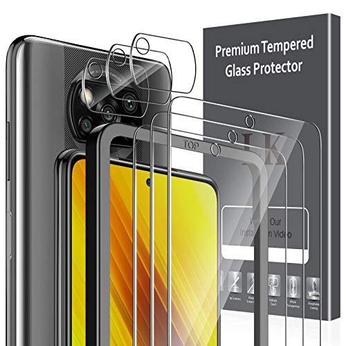 LK 6 Pack Protector de Pantalla Compatible con Xiaomi Poco X3 NFC,Contiene 3 Pack Cristal Vidrio Templado y 3 Pack Protector de Lente de cámara, Doble Protección,Marco de Posicionamiento