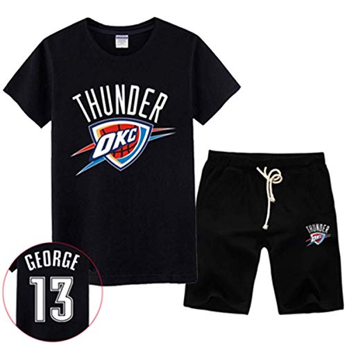 LLSDLS Camiseta NBA Set de Hombre Thunder Basketball Sweatshirt OKC # 0 Paul/George Jersey de Manga Corta Set Red-5-XL Camiseta (Color : Black-4, Size : XXXL)