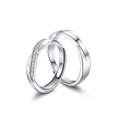 LOLIAS Plata de Ley 925 Anillos de Pareja Anillo de Bodas Mujeres Hombres Anillo de Promesa Anillo de Compromiso Banda Aniversario Conjuntos de Novia San Valentín Regalo Caja de Regalo Ajustable