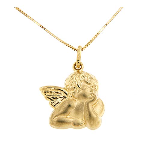 Lucchetta Mujer – Collar con ángel Raffaello de oro amarillo de 14 quilates – Cadena de oro 42 cm – Fabricado en Italia certificado, XD5134-VE38