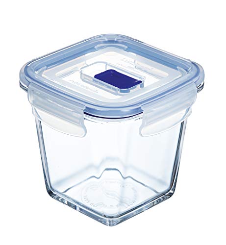 Luminarc Pure Box Active Recipiente HERMETICO Cuadrado Alto Vidrio 11,4 x 11,4 x 11 cm 75 cl, Transparente y Azul, 0.75 L