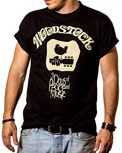 MAKAYA Camiseta Hippie Hombre - Woodstock - Negro XL