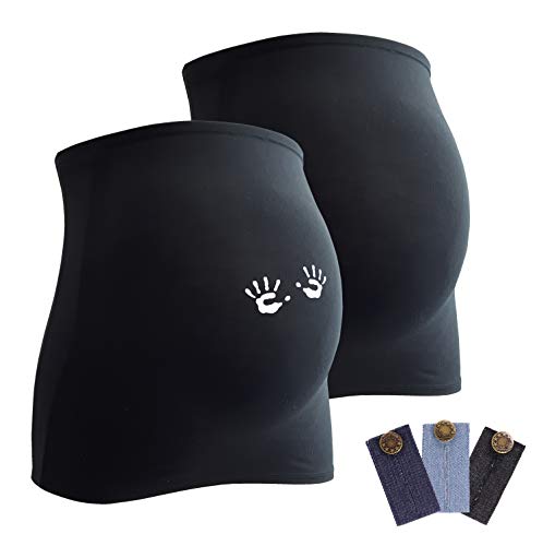 Mamaband - Banda elástica para el Abdomen para la Bola del bebé en un Pack Doble, 1 manopla única, Calentador de Espalda y Camiseta para Embarazadas Negro/Negro Medium