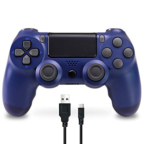 Mando Inalámbrico para PS4, Mando Inalámbrico Compatible con Playstation 4/PS4 Slim/PS4 Pro, Inalámbrico Controlador con Vibración Doble/6-Axis Gyro/Turbo/Panel táctil (Azul medianoche)