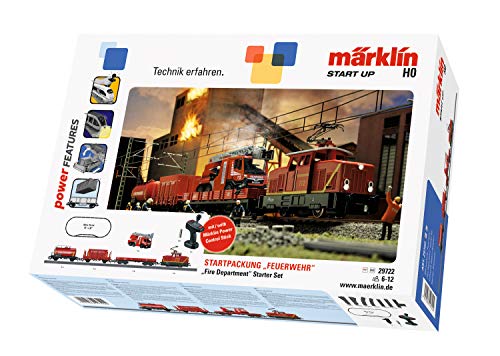 Märklin start up 29722 Start Up - Kit de iniciación para camión de Bomberos, Carril H0, Juego de iniciación con Tren y pasillos, con Coche de Bomberos, función de luz, a Partir de 6 años