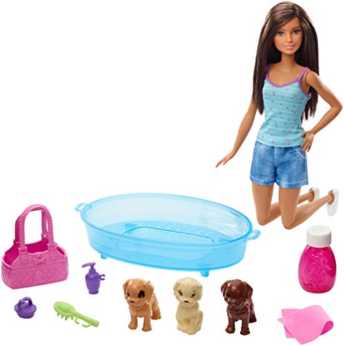 Mattel - Barbie y sus cachorros , muñeca morena con perritos y accesorios, juguetes +3 años ( GDJ39)