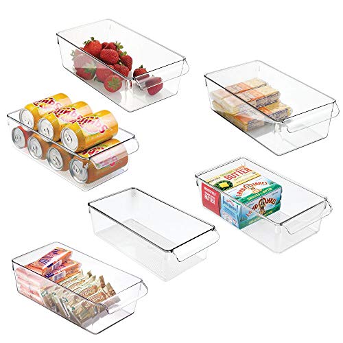 mDesign Juego de 6 cajas de almacenaje para nevera o congelador – Envases de plástico para alimentos – Contenedores de plástico grandes y con asa para la cocina – transparente
