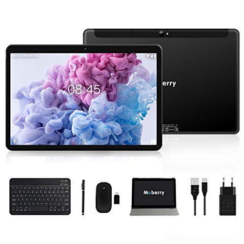MEBERRY Tablet 10 Pulgadas Android 9.0 Pie Ultrar-Rápido Tablets 4GB RAM+64GB ROM - Certificación Google gsm - Dual SIM &Dual Cámara,8000mAh ,WI-FI,Bluetooth,GPS,Teclado&Ratón - Nergo