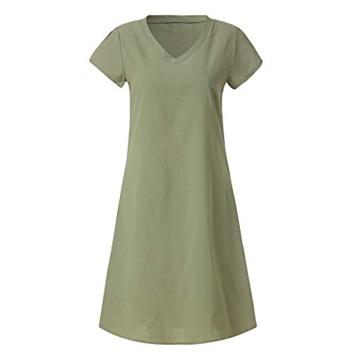 MERICALas Mujeres del Estilo del Verano Feminino Vestido de algodón de la Camiseta del tamaño Extra Grande de Las señoras se Visten Elegante Largo(Verde,XXX-Large)