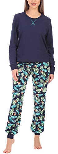 Merry Style Pijama Conjunto Camiseta y Pantalones Mujer MS10-168(Azul Marino/Follaje, XXL)