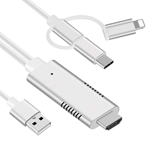 MHL HDMI Cable, Tihokile 1080P USB C/Micro USB/Lighting a HDMI, Cable Adaptador Tres en uno para Tableta de Teléfono a Monitor de Proyector de TV Compatible con Huawei/Samsung Galaxy Note/Sony/LG
