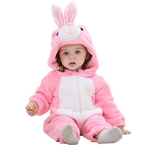 MICHLEY Bebé Ropa Mameluco Niños Niñas Pelele Pijama de Primavera y otoño Franela Traje de Animales Conejo-80cm