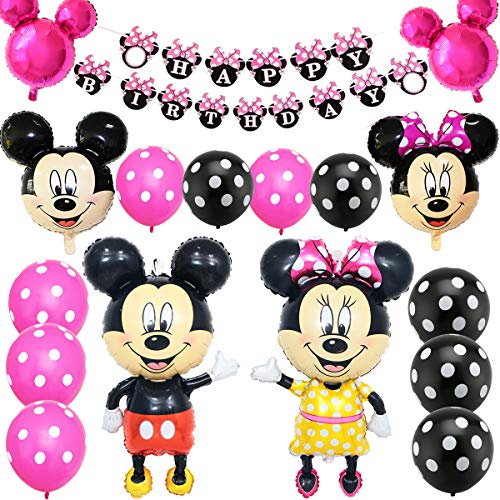 Mickey Party Globos, FANDE Decoraciones de cumpleaños de Mickey Mouse, Mickey y Minnie Party Decorations Fiesta de cumpleaños de Mickey Mouse con Globos Rojos