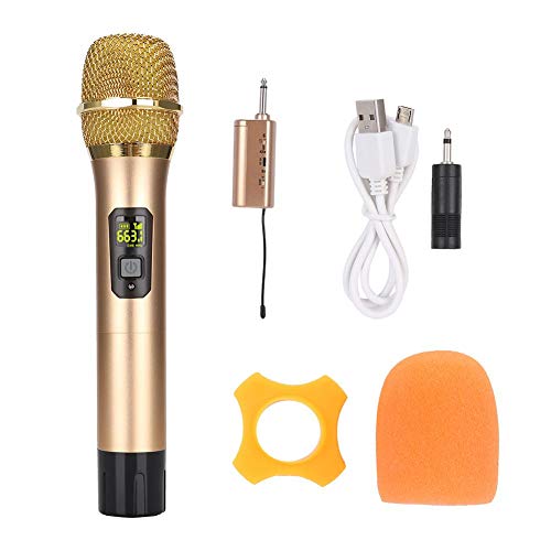 Micrófono: micrófono inalámbrico de mano UHF de 600 mhz-700 mhz con mini receptor Bluetooth dorado