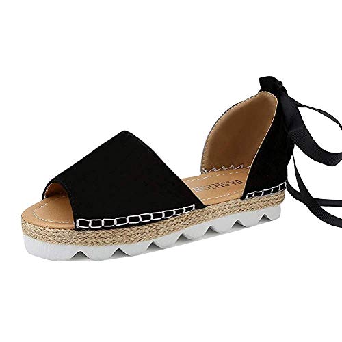 Minetom Sandalias Mujeres Bohemia Verano Planos Moda Casual Elegante Peep Toe Shoes Zapatos De Playa Color Caramelo Sandals Negro EU 38