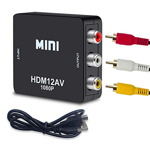 Mini Adaptador de Escalador AV, TechCode Video/Audio 1080P HDMI Señal Digital a convertidor AV Compatible con PAL/NTSC Versión Mejorada RCA AV/CVSB Compuesto L/R con un USB (Black)
