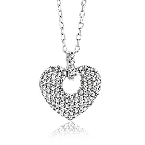 Miore - Collar para mujer de 0,20 quilates con colgante de corazón de 92 diamantes, cadena brillante de oro blanco de 9 quilates / 375