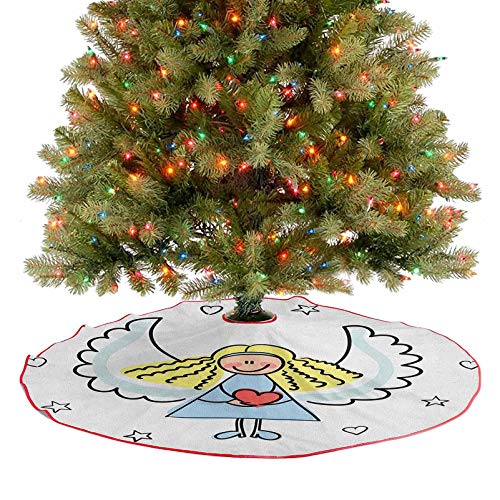 Moderna falda de árbol con alas de corazón rojo estrellas ángel bendición cielo vacaciones Navidad Navidad Navidad Navidad fiesta fiesta hogar negro blanco azul pálido 48 pulgadas