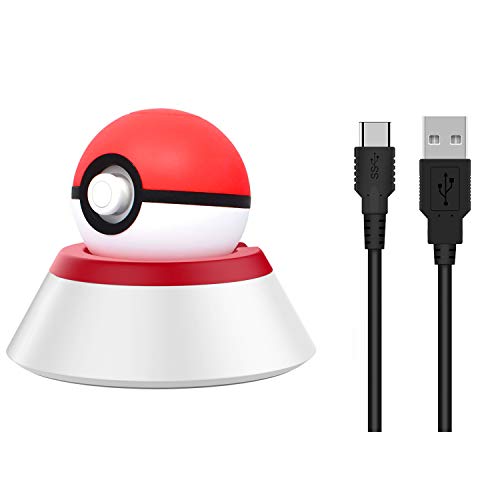 MoKo Base de Carga Compatible con Nintendo Switch Poke Ball Plus Controller, con Cable Magnético Cargador Rápido, Adaptador de Reemplazo Accesorio para Pokémon Lets Go Game - Rojo + Blanco