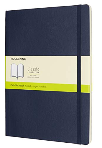Moleskine - Cuaderno Clásico con Páginas Lisas, Tapa Blanda y Goma Elástica, Azul (Sapphire Blue), Tamaño Extra Grande, 192 Páginas