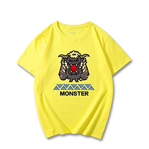 Monster Hunter T-Camisa,Juego De Vídeo Mh 3D Impreso 100% Algodón Manga Corta Amarilla para Teen Game Lover Unisex C S